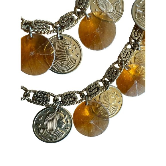 Vintage Signed HOBE Rare Egyptian Bib Necklace Lucite Yellow Beads & Gold Coins - Picture 5 of 6